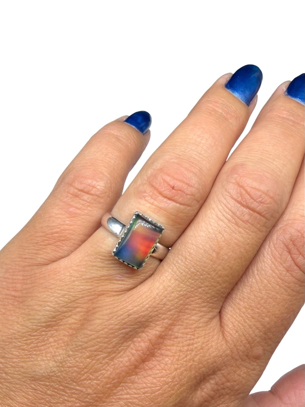 Aurora Fire Opal Ring Size 6 Solid 925 Sterling Silver Aura - Picture 7 of 14